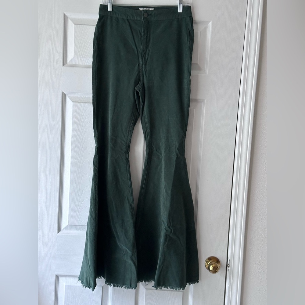Free People Forest Green Wide Leg Jeans